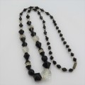 Black bead necklace with crystals - Possibly Jet - Length 62 cm