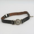 Vintage `Die Voortrekkers` leather belt and buckle - Length 71 cm