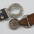 Vintage `Die Voortrekkers` leather belt and buckle - Length 71 cm