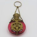 Antique Gilt brass cranberry glass perfume holder