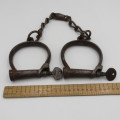 Antique Hiatt iron foot cuffs with keys