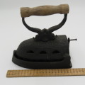 Antique Max EI6 Dresden Patent coal iron with wooden handle