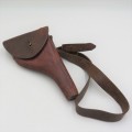 Vintage leather gun holster as used by military - With shoulder strap - Belt strap loose