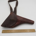 Vintage leather gun holster as used by military - With shoulder strap - Belt strap loose