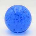Handmade blue bubbles glass paperweight