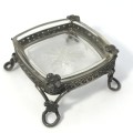Portuguese Silver ashtray with glass inner - broken flower on corner