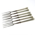 Set of 6 pickle forks with Dutch Silver handles in box