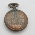 Full hunter quartz pocketwatch with sailing ship motif - Needs battery