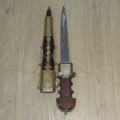 North African tribal sword dagger with wood and brass - Dagger length 61 cm - Blade length 35,5 cm