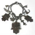 Vintage Silver Hamsa choker necklace - weighs 114.0 gram - size 33cm