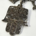 Vintage Silver Hamsa choker necklace - weighs 114.0 gram - size 33cm