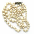 Imitation pearls double string necklace with sterling clasp - one marcasite missing - 42cm