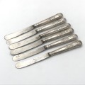 Set of 6 Antique Leverly Bros. butter knives Hallmarked silver handles