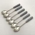 Set of 6 vintage silver spoon with enamel handles - weighs 109 grams