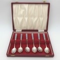 Set of 6 vintage silver spoon with enamel handles - weighs 109 grams