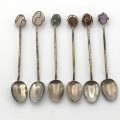 Set of 6 coffee spoons with semi precious stones