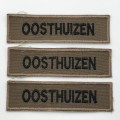 Lot of 3 SA Army Nutria cloth name badges - Oosthuizen