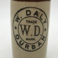 Antique W. Daly, Durban ceramic ginger beer bottle with lid