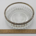 Vintage glass bowl with silver-plated trimming