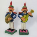 Pair of ceramic musician figurines with whistle - handmade