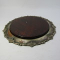 Vintage silver plated hot pan stand with wooden bottom