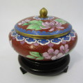 Vintage Chinese Cloisonne bowl with lid on stand
