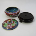 Vintage Chinese Cloisonne bowl with lid on stand