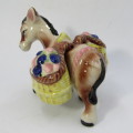 Vintage porcelain donkey with flower basket salt and pepper shakers