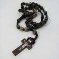 Wood and Bead Rosary necklace with Crucifix pendant - 60cm
