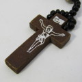 Wood and Bead Rosary necklace with Crucifix pendant - 60cm