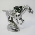 Vintage Chrome Horse and Jockey hood ornament  / trophy topper - A57A