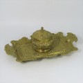 Vintage brass fountain pen stand with ink well holder