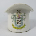 Antique Semma porcelain match holder with striker bottom