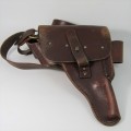Old Police / Military leather belt with gun holster - 118cm