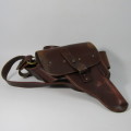 Old Police / Military leather belt with gun holster - 118cm