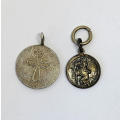 Pair of sterling silver pendants - St Christopher and Our Father prayer