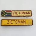 Lot of 2 Zietsman military name badges