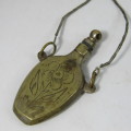 Antique brass perfume bottle on string necklace