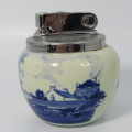 Vintage Delft hand painted porcelian table lighter - cracked - not working