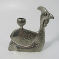 Pair of white metal guinea fowl candle holders