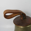 Antique brass musical hand bell with leather handle - marked B on leather