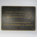 Vintage German copper sign - smoking & open flames prohibited in cemment hold