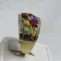 9kt Gold Ring with Spinel, Topaz, Tourmaline, Citrine. 10 stones plus 10 small diamonds