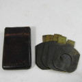 Set of 5 Antique Bruss aperture slides in leather case