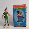 Vintage Disneykins Peter Pan miniature figurine in incorrect Happy dwarf box