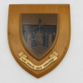 Vintage Aut Disce Aut Discede coat of arms wall plaque