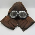 Vintage Aviator style Motorcycle dispatch rider leather cap with gloves and goggles