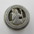 Vintage 6d sixpence coin holder with st. Christopher badge
