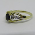 14kt Yellow and White gold Sapphire ring with small diamonds on the side - Size M 1/2