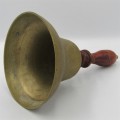 Vintage handheld brass bell with wooden handle - no ringer